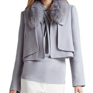 HALSTON HERITAGE Detachable Fur Collar Jacket